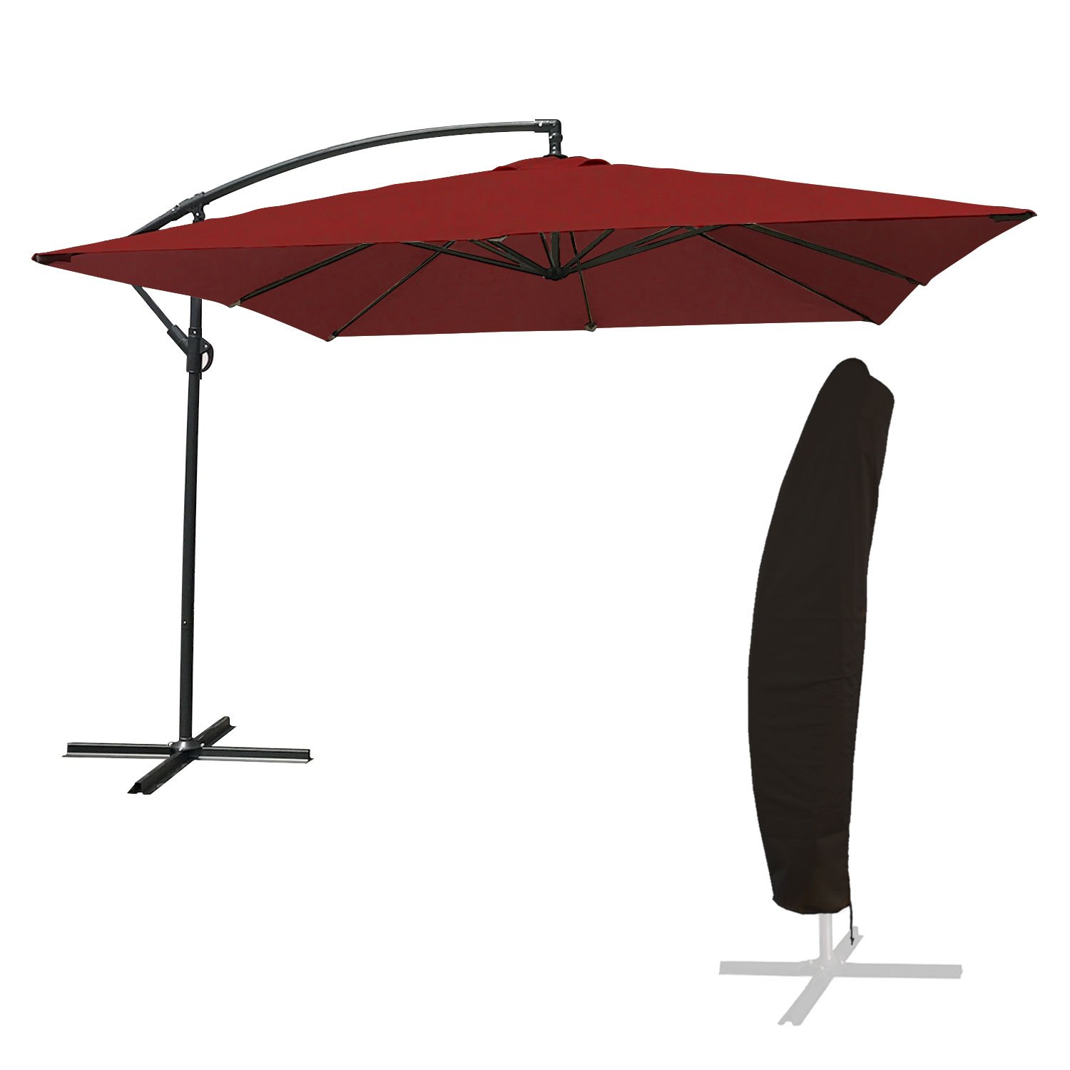 Happy Garden – Sombrilla excéntrica Molokai Cuadrada 3 x 3 m Rojo con manivela. Sombrilla reclinable, Plegable y giratoria con Funda Protectora.