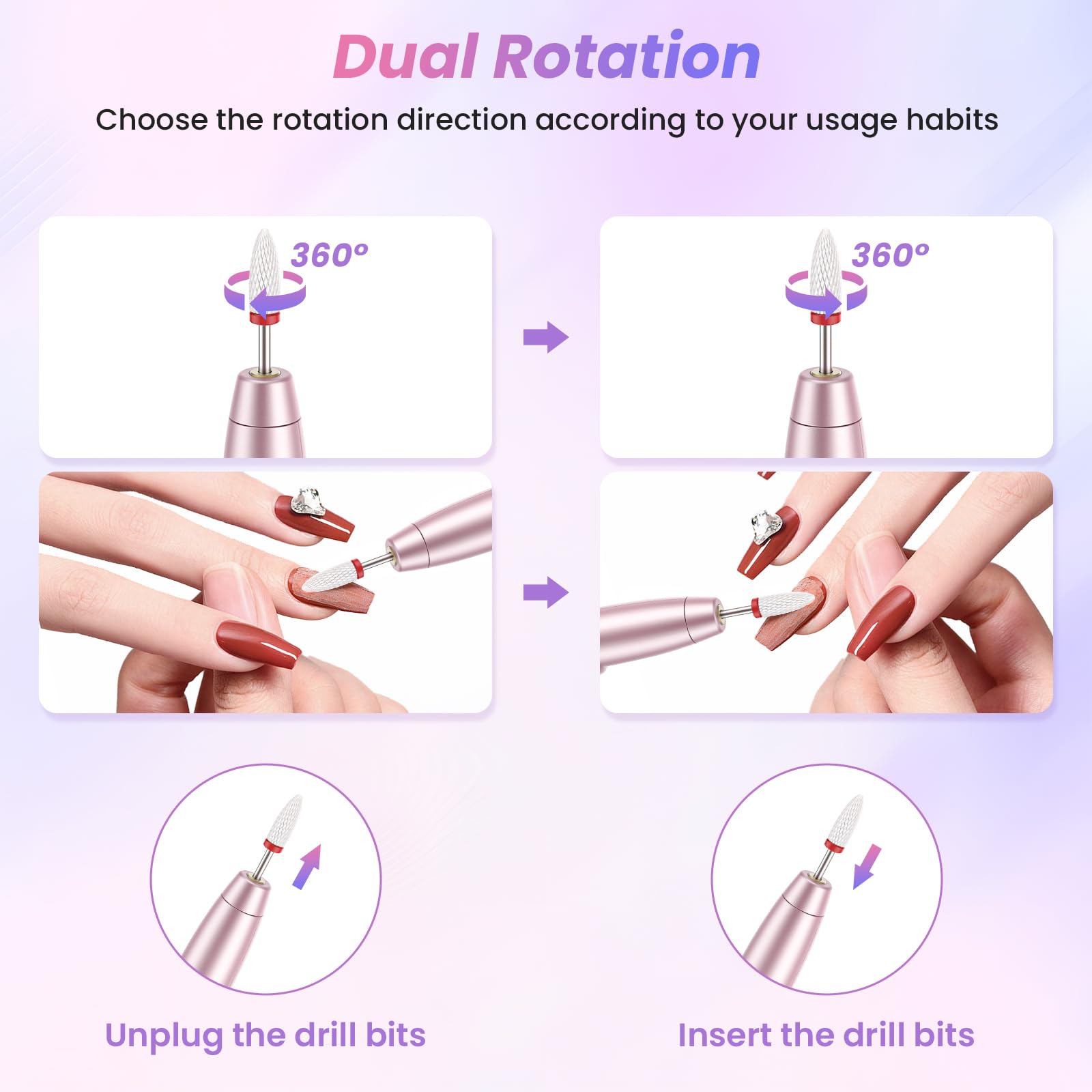 PKBD Elektrische Nagelfeile mit Ladestation, Kabellos Nagelfräser Set 20.000 U/min, 12 in 1 Profi Maniküre und Pediküreset, Nagelfräser Für Gelnägel & Acrylnägel, Nagelformen, Entfernen der Hornität