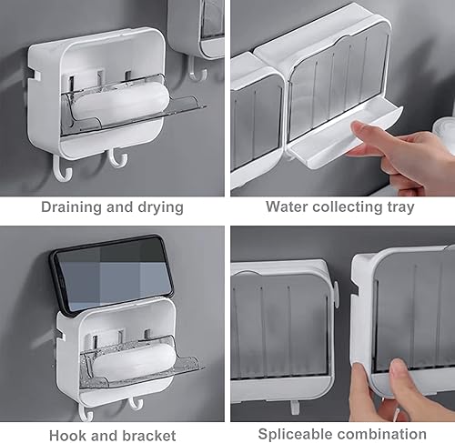 Miniatura 4 de HengLiSam Soporte para jabonera, soporte para barra de jabón, estuche protector de jabón para ducha, baño, cocina, con gancho montado en la pared,
