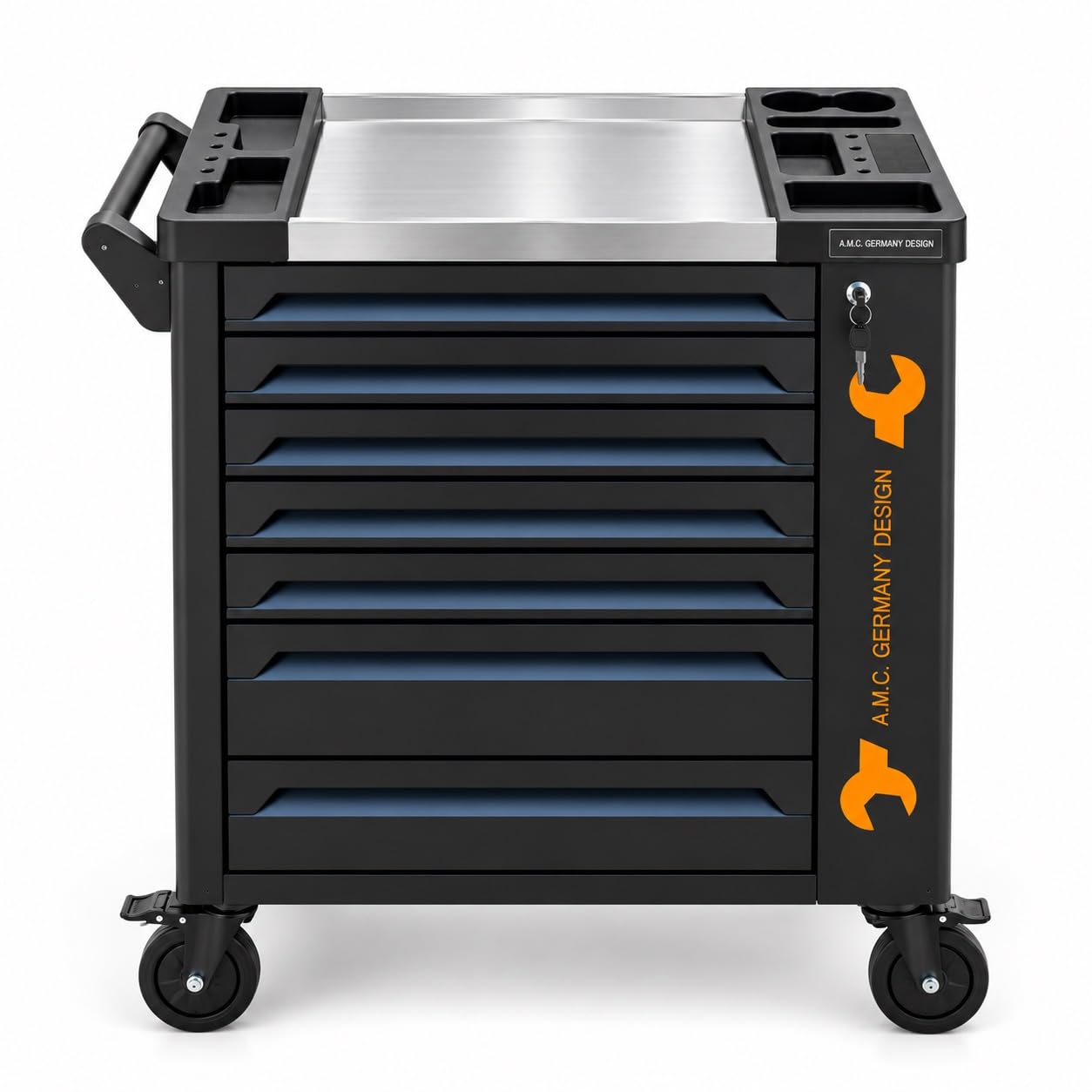 A.M.C. Carrello porta attrezzi completo di utensili con ruote e struttura rinforzata 7 cassetti Pieni di attrezzi professionali 256 pezzi di utensili Strumenti e minuteria inclusi Chiave Dinamometrica