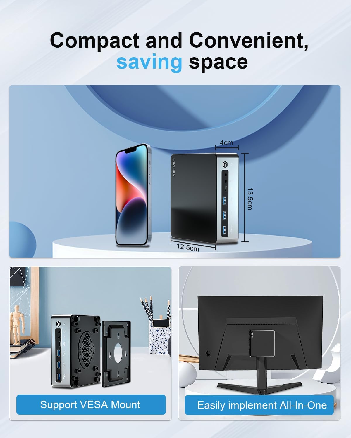 VENOEN NUC Mini PC Core i5 1340P Business Mini PC Win 11 Pro, 32G DDR5 1TB NVME SSD Mini Office PC 8K HTPC, HD/DP/USB-C Triple Display, 2 LAN/WiFi 6/BT 5.2/Auto Power On/Wake On LAN