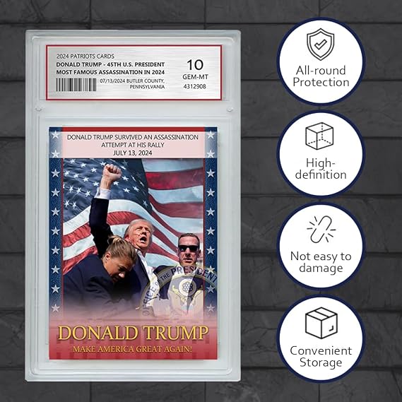Trump Trading Card - Donald Trump Collectibles with Acrylic Base, GEM Mint 10 Rated, Iconic 2024 Political Memorabilia Gifts (Card with Base)