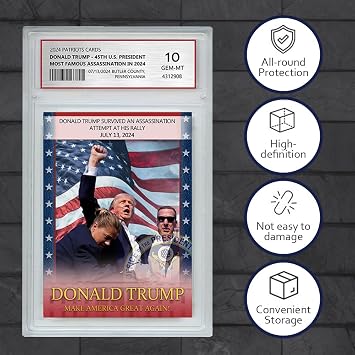 Trump Trading Card - Donald Trump Collectibles with Acrylic Base, GEM Mint 10 Rated, Iconic 2024 Political Memorabilia Gifts (Card with Base)