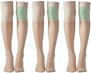Pearl Moon Ionic Correction Lymphatic Detoxification Long Tube Silk Stockings,Over Knee Thigh Socks,Knee Socks for Women (Skin,3Pairs)