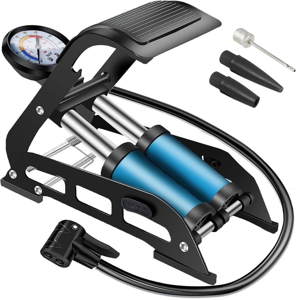 cyclingcolors Schrader Presta Foot Pump with Double Cylinder Pump Bicycle Motorcycle Car with Pressure Gauge and Valve Head