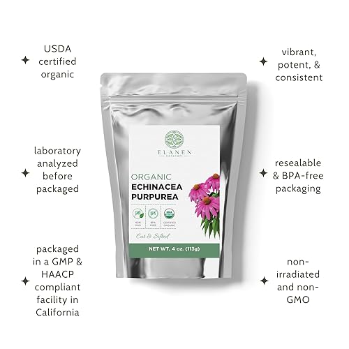 Miniatura 4 de Echinacea Purpurea orgánica 4 onzas (3.99 oz), té de equinácea seca certificado por USDA, hierba de calidad premium, equinácea púrpura, cortado y