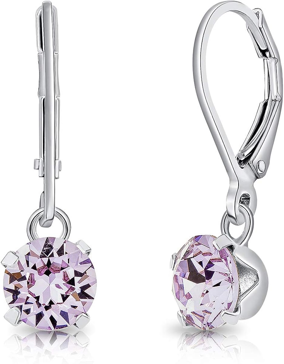 DTPsilver® Semental Pendientes/Aretes - Cierre de palanca - Plata de Ley 925 con Cristal Swarovski® Elements Redondo - Diámetro: 6 mm