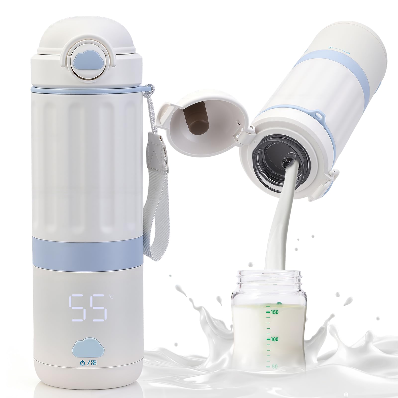 Scaldabiberon Portatile per Bambini, Batteria 13500 mAh, Scalda in 7 Minuti, 500 ml, 5 Temperature 37-55 °C, Viaggi e Auto