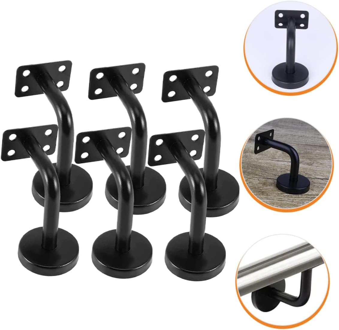 Vaguelly 6Pcs Painted Stainless Steel Stair Railing Bracket Heavy Duty Hand Rail Holders for Indoor and Outdoor Use for Deck and Staircase Support