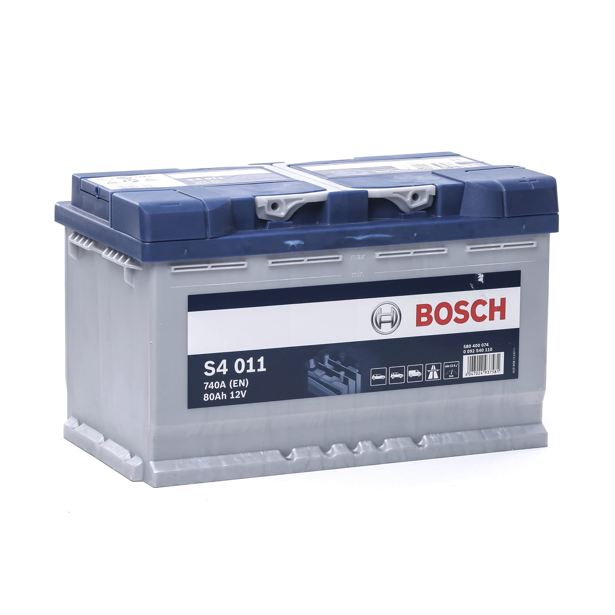 Batterie Auto Bosch S4011 - 80Ah/740A - Plomb-Acide, Sans Entretien