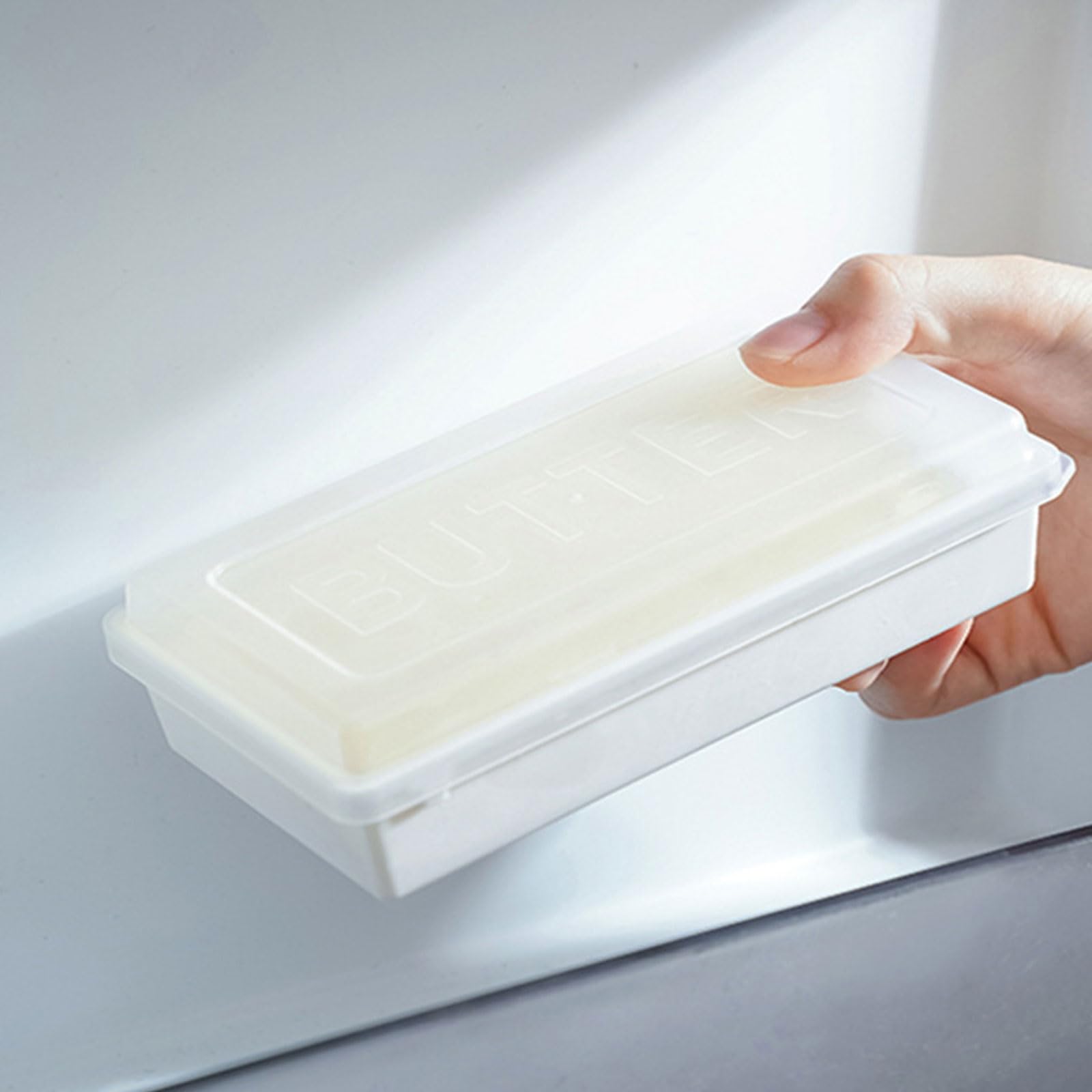 Moynagh Large Rectangular Butter Storage Box With Lid, PP White, Soft Burr-Free Cutter, Practical Butter & Cheese Keeper