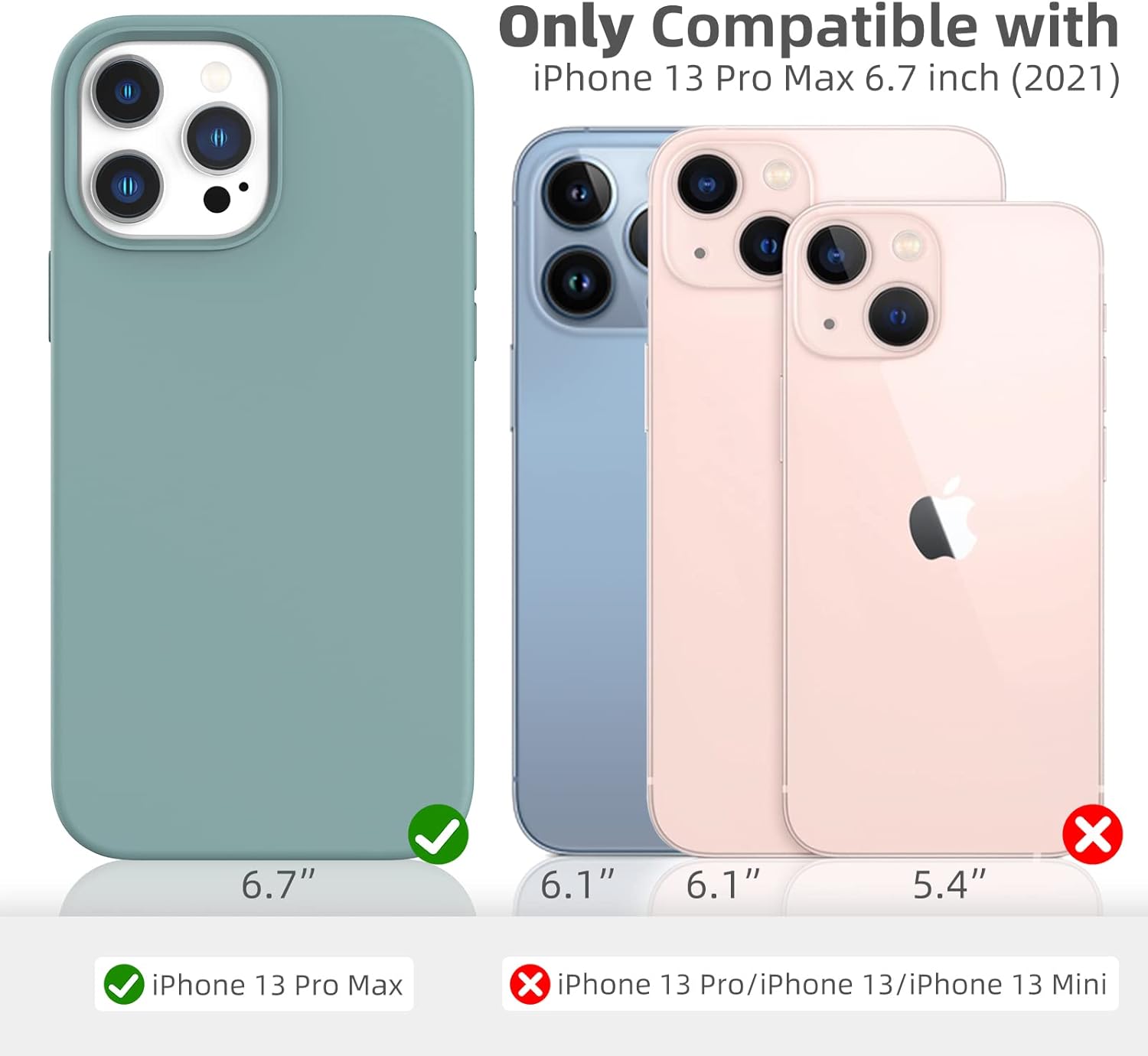 for iPhone 13 Pro Max Phone Case 6.7 inch, [Shockproof][Anti-Scratch] Slim Liquid Silicone Case Protective Bumper Rubber Gel Cover for iPhone 13 Pro Max 6.7" 2021(Pine Green)