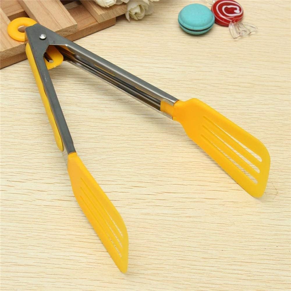 Pinces de cuisine, pinces de cuisine, pinces de cuisine en acier inoxydable de qualité supérieure avec tête en silicone, pinces jaunes