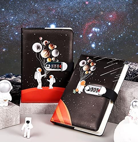 NectaRoy A5 Lockable Diary, PU Leather Password Notebook(Universe Planet Astronaute), Secret Travel Journal with Lock for Office School Supplies Student Stationery Birthday Gift, 210x145mm