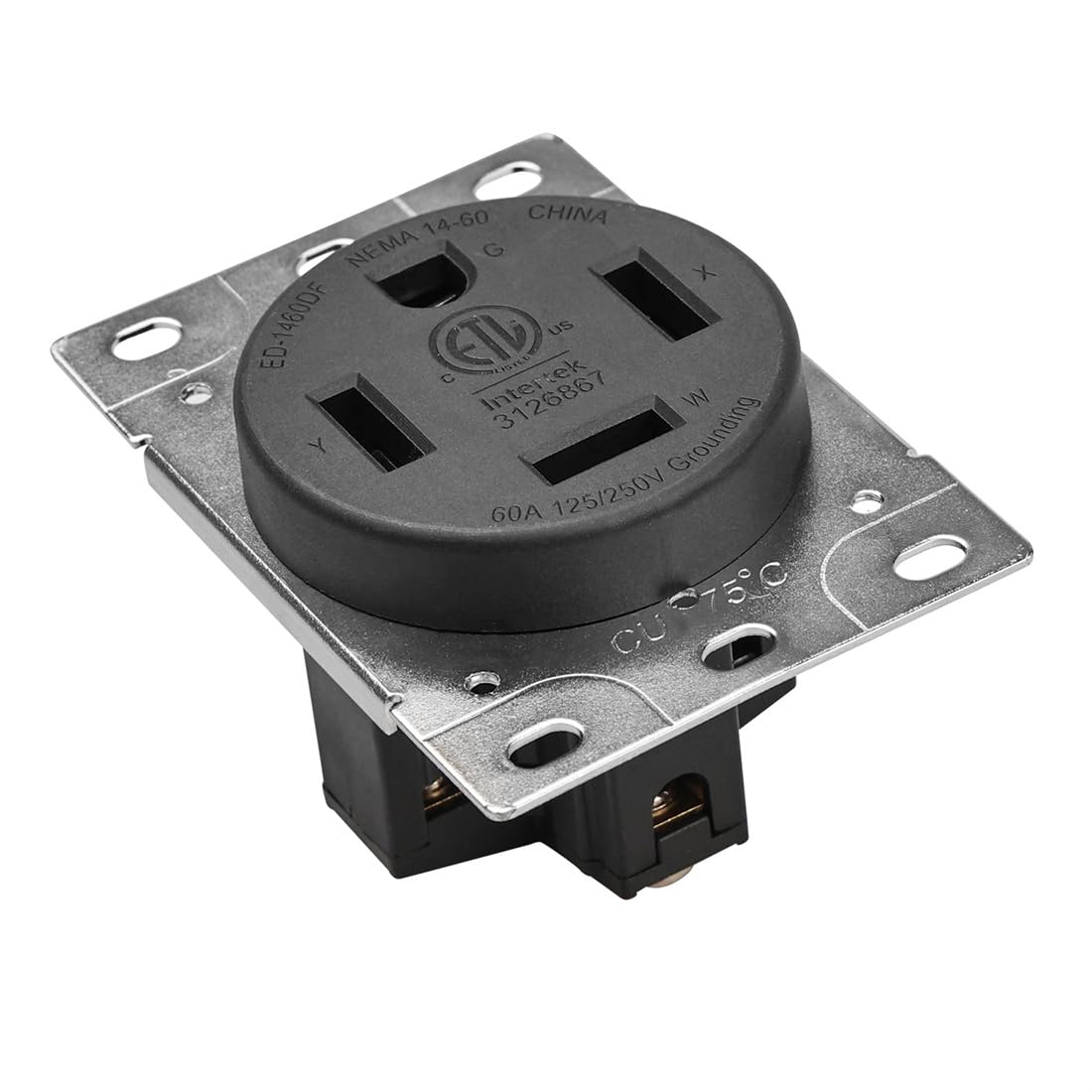 NEMA 14-60R Outlet - 60A 250V Receptacle for Ultra-Fast EV Chargers & Industrial Machinery | UL Listed Flush Mount Industrial Grade Power Outlet | 3-Pole 4-Wire (14-60R Outlet)