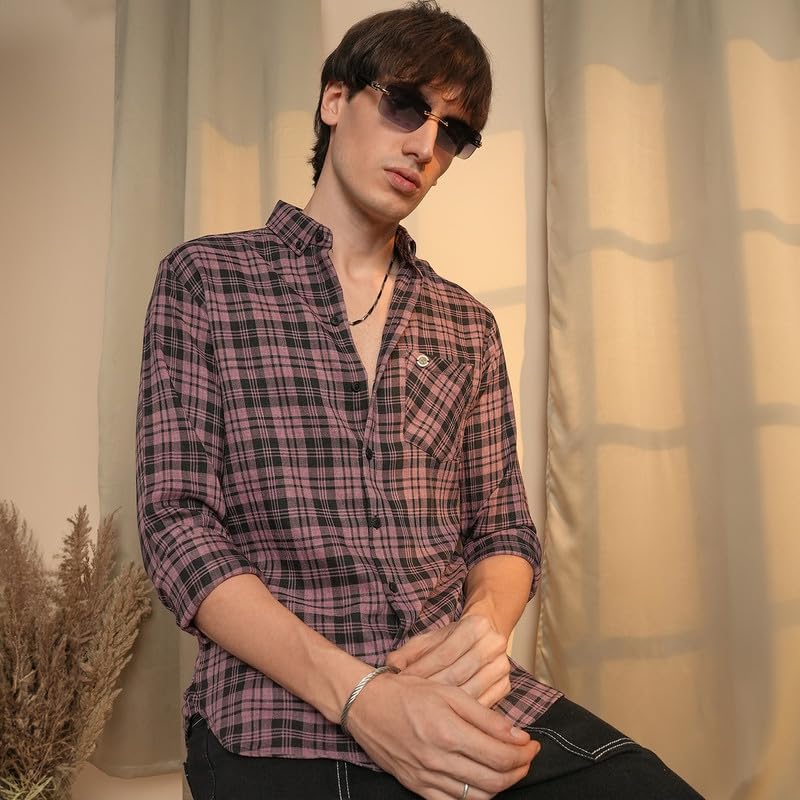 Image of CAHOOT Men's Gingham Shirt | Casual Wear | Spread Collar | Long Sleeve | Button Closure | Shirt Crafted with Comfort Fit for Everyday Wear