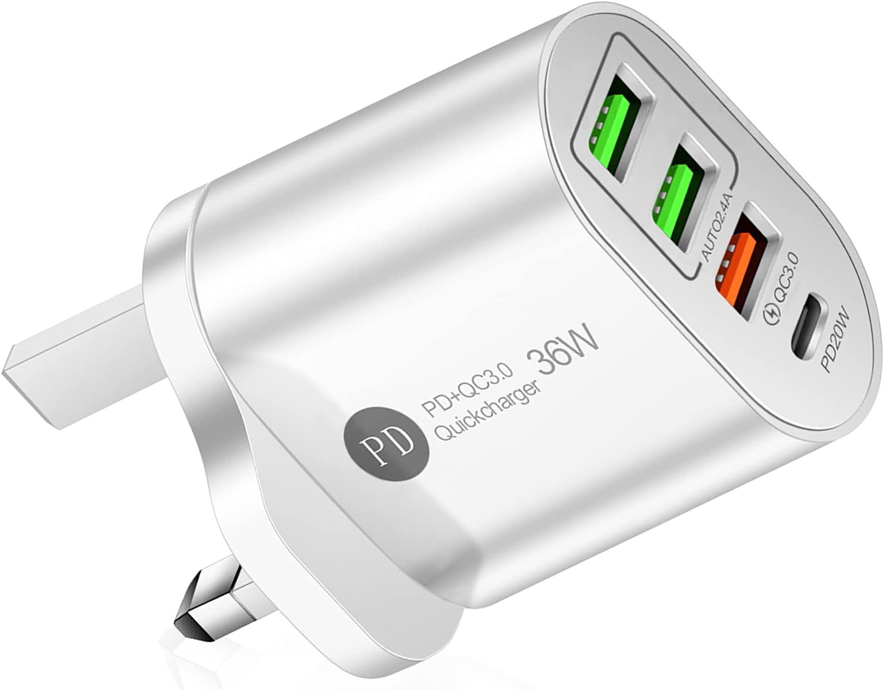ELONSEYUSB C 36W PD Wall Charger, 3.0 Quick Charging Multi-Port Power Adapter Compatible with iPhon 14/14 Pro Max/13 mini/12/11, New iPd 9, iPd mini 6, Glaxy S20 - White (36W)