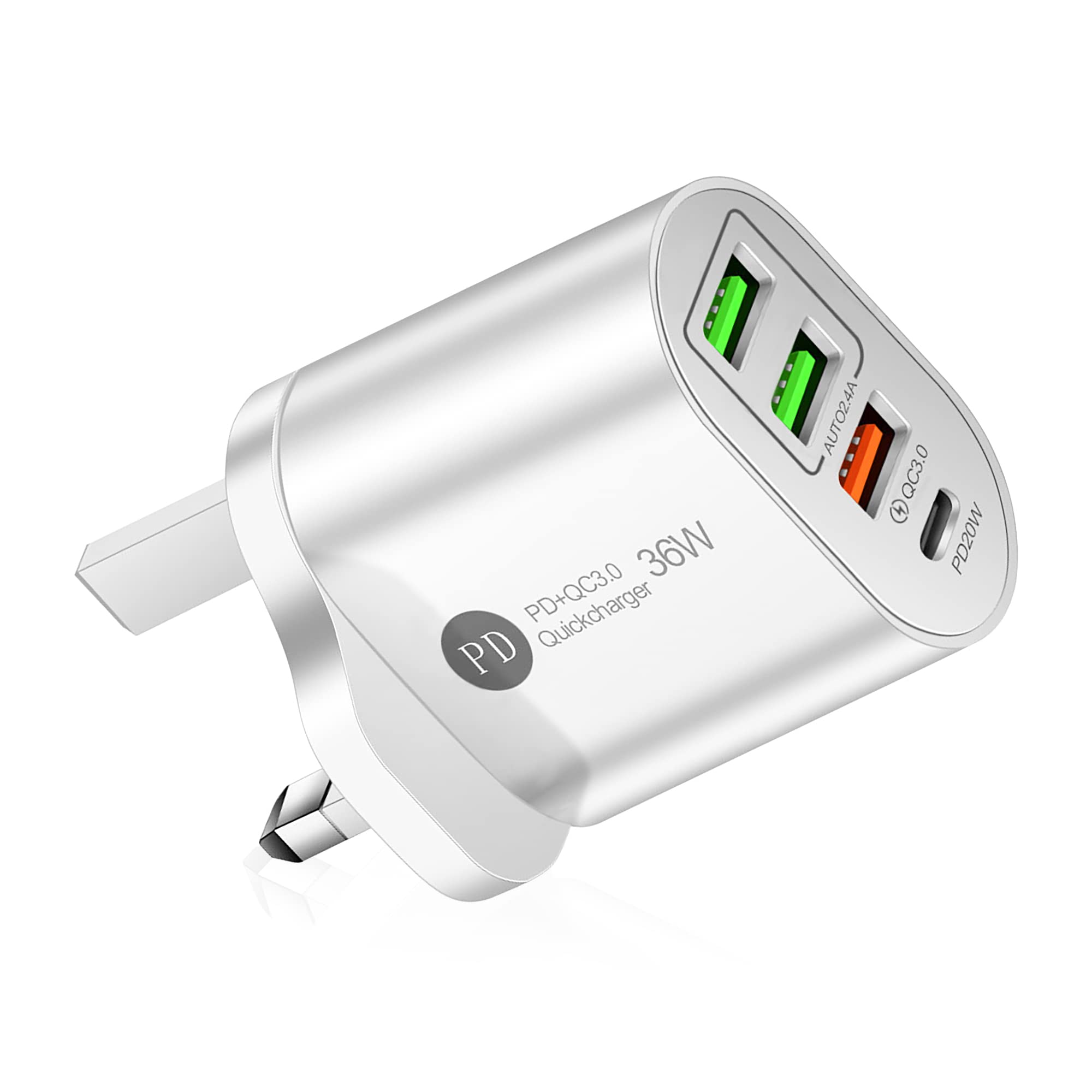 ELONSEYUSB C 36W PD Wall Charger, 3.0 Quick Charging Multi-Port Power Adapter Compatible with iPhon 14/14 Pro Max/13 mini/12/11, New iPd 9, iPd mini 6, Glaxy S20 - White (36W)