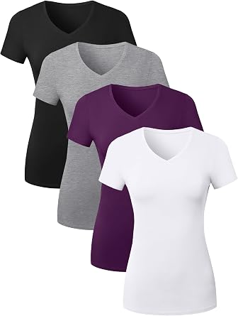 Womens Cotton V-Neck T-Shirt Basic Tee Top