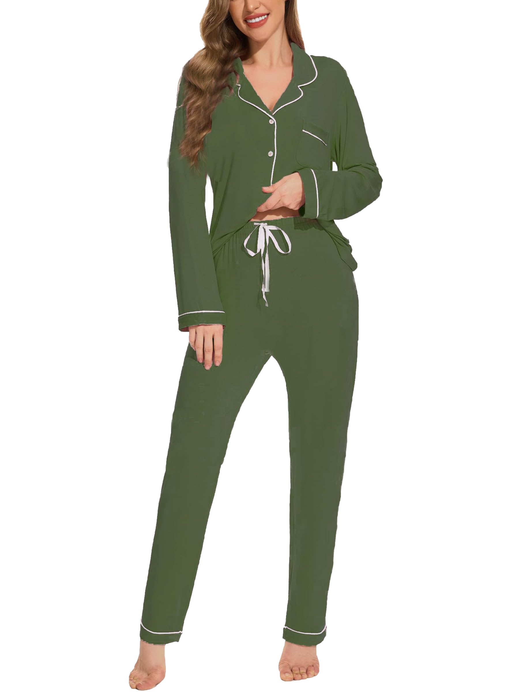 Button Up Pajamas for Women Long Sleeve Sleepwear Soft Loungewear Ladies Pjs Set XS-XXL