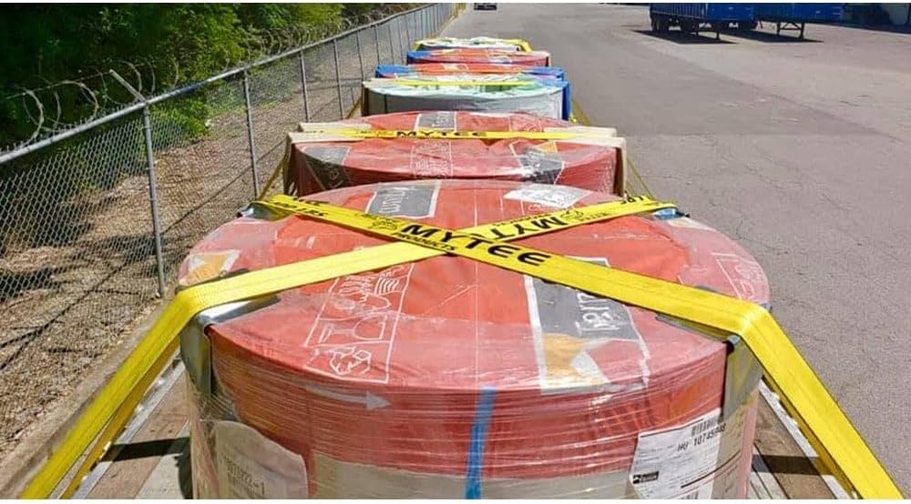 Mytee Products Winch Straps 4" x 30' Yellow Heavy Duty Tie Down w/Flat Hooks WLL# 5400 lbs | 4 Inch Cargo Control for Flatbed Truck Utility Trailer (4 Pack)