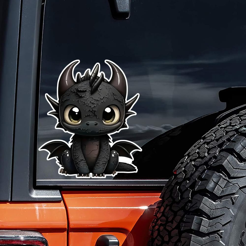 2pcs Cute Little Black Dragon Car Decals, 4.33''x5.12'', Bumper Window Animal Stickers, Car Accessories, Waterproof Vinyl Material | CZ117