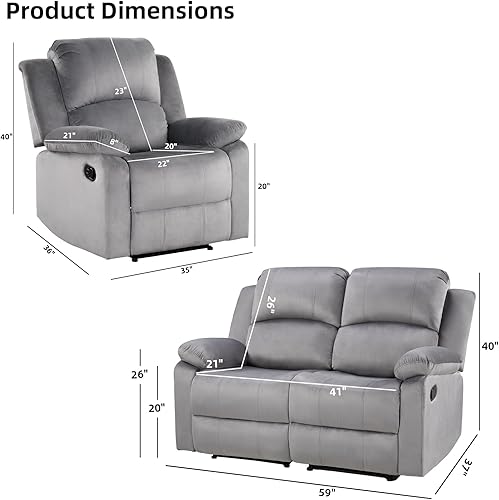Miniatura 2 de EBELLO Juego de sofá reclinable manual para sala de estar, incluye 1 silla reclinable, 1 sofá biplaza, juego de muebles de sofá reclinable para el