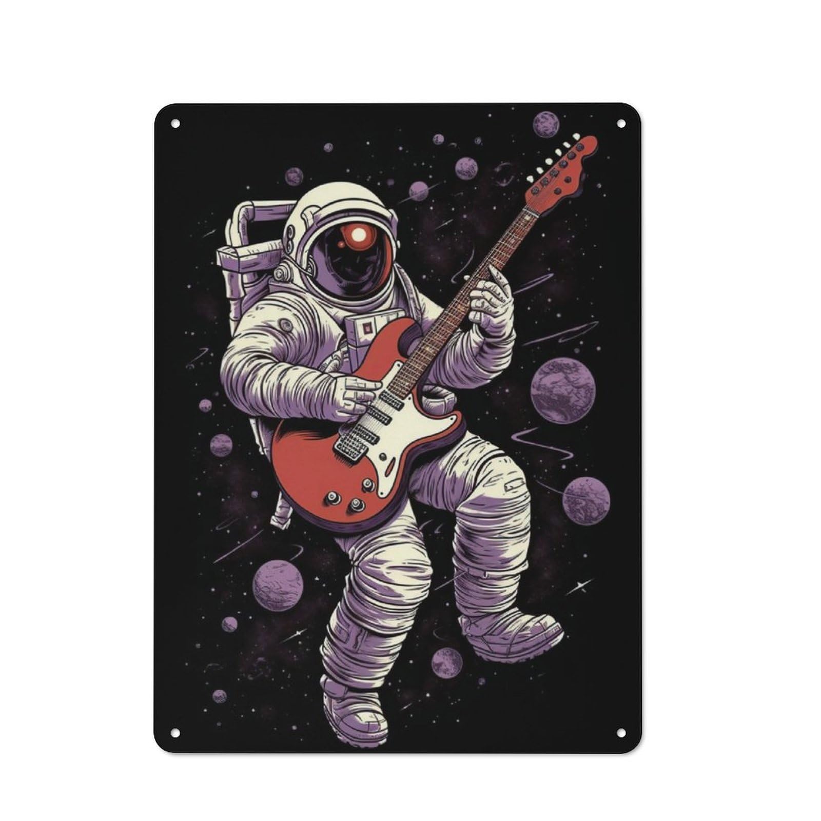 Junmoney Astronaut Playing Guitar Metal Plaque 40X30cm With For Garage Wall, Rustic Decor, For Winter Interiors And Metal Sign Collectors