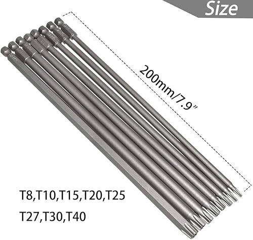 Miniatura 5 de Saipe Juego de puntas de destornillador de cabeza Torx de 7.874 in7.9 pulgadas de largo, juego de brocas magnéticas a prueba de manipulaciones Torx