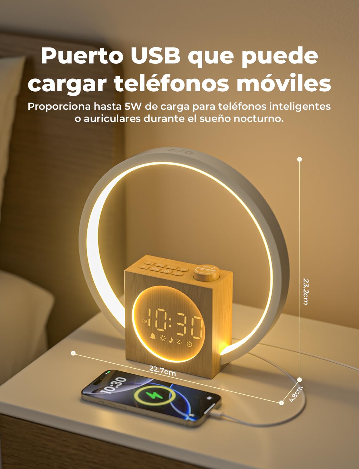 LIORQUE Despertador Amanecer, Despertador Luz Natural Simulación de Amanecer, 12 Modos de Luz, 30 Sonidos Relajantes, Modo de Ayuda para Dormir, Función Alarma y Snooze