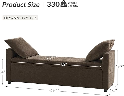 Miniatura 10 de HULALA HOME Banco de almacenamiento moderno con almohadas, banco otomano extra largo de 59.4 pulgadas para el extremo de la cama, cómodo reposapiés