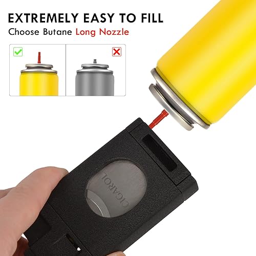 Miniatura 6 de Encendedor de puros, cortador de puros recargable y encendedor, resistente al viento, 3 chorros, encendedor de metal butano, bolsillo para