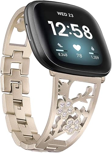 Pulsera de acero inoxidable compatible con Fitbit Sense 2SenseVersa 4Versa 3, correas de repuesto brillantes para mujer, pulseras elegantes y