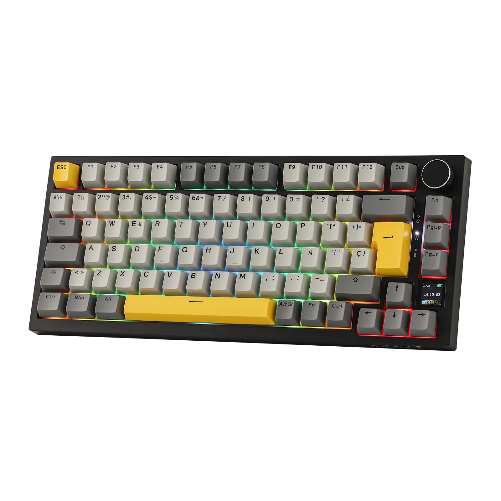 EPOMAKER Ajazz AK820 Pro ISO-ES Teclado Mecánico Inalámbrico, con Pantalla & Perilla, 2.4G/BT/USB, Iluminación RGB, Software Personalizado, Teclado Gaming de 75% Distribución Española para PC/Mac - 2