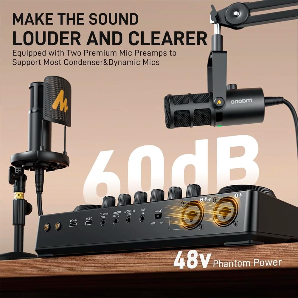 【新品未使用】maono CASTER E2 SINGLE MIC BUNDLE Mesa de Som Maono Caster E2 Gen2 Preto 2x entradas XLR Phantom