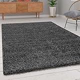 Paco Home Shaggy Hochflor Langflor Teppich Sky Einfarbig in Anthrazit, Grösse:60x100 cm