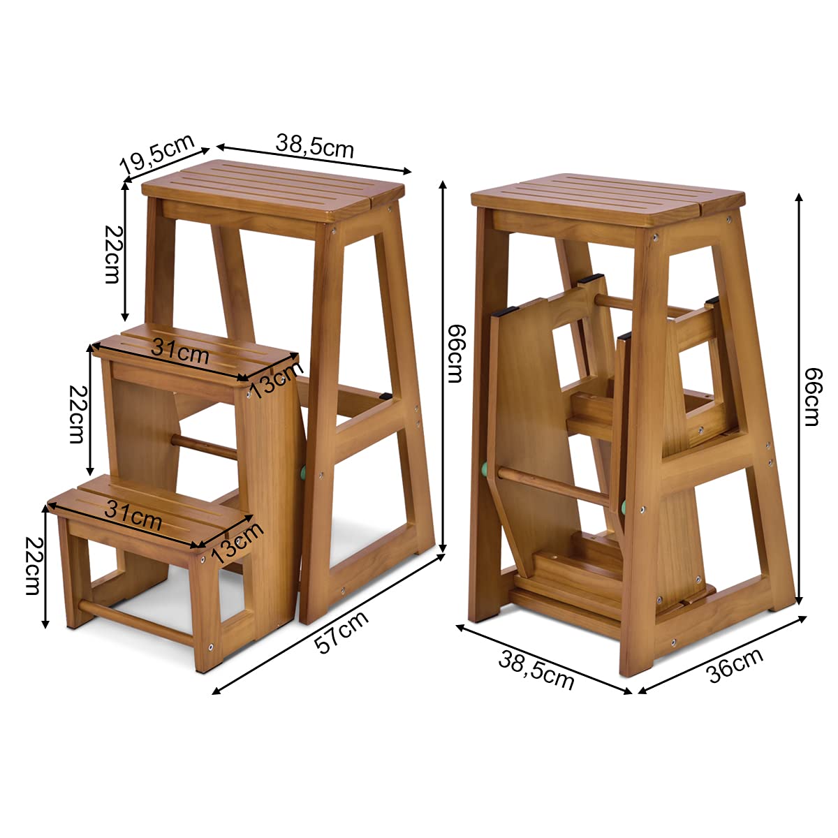 COSTWAY Opstapje, 3-traps opvouwbare trapladder, opstapstoel met COSTWAY Opstapje, 3-traps opvouwbare trapladder, opstapstoel met