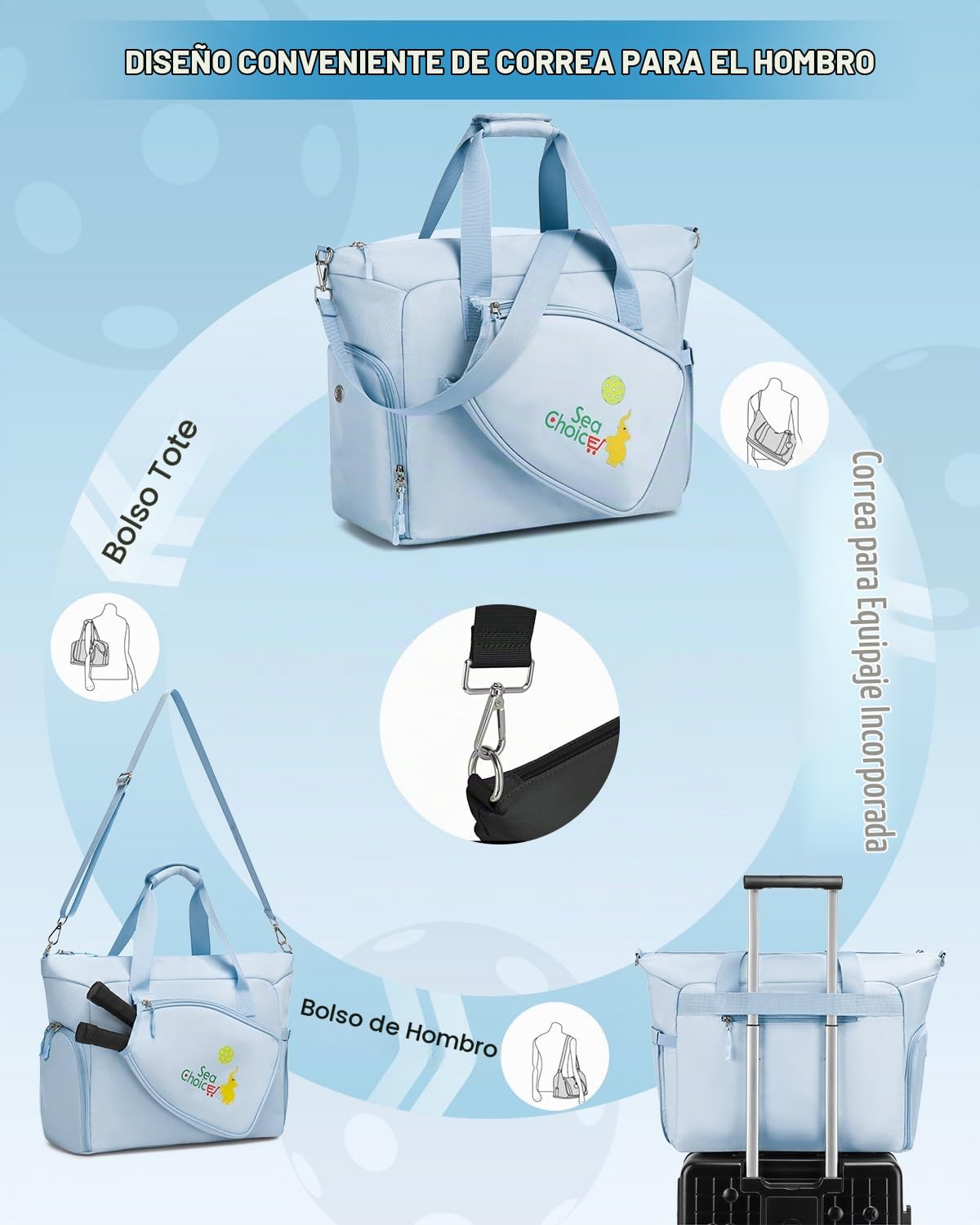 Sea choice Bolsa de Pickleball Bolsa de Gimnasio con Compartimento para Zapatos Ligera Bolsa de Viaje para Mujeres Hombres Compartimento para Palas Deportes Fin de Semana Equipaje de Mano