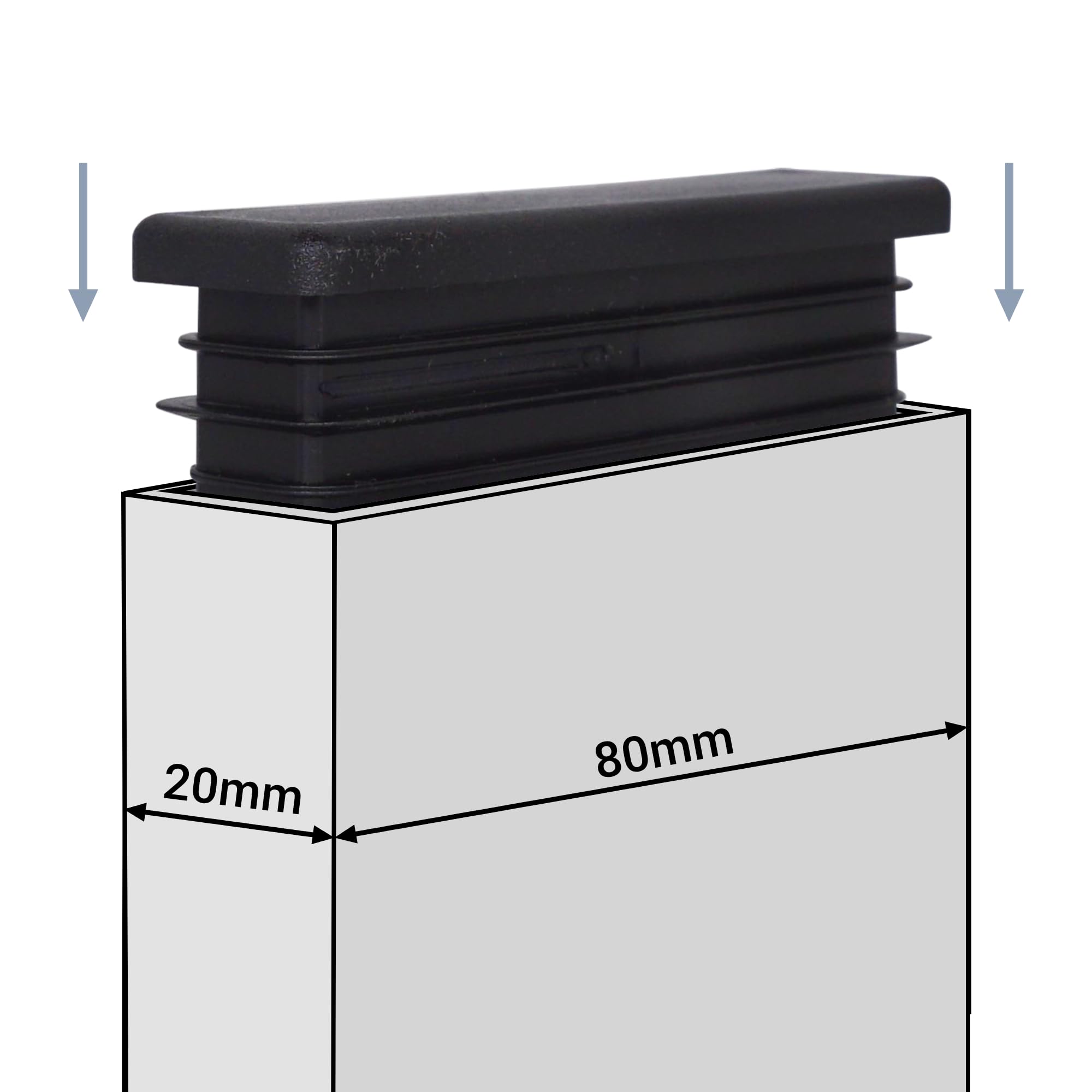 SKIR'CO (40 pièces) Bouchons Rectangulaires en Plastique 20 x 80 mm, Embouts de Tube Mat, Inserts de Tube Rectangulaire, Bouchons de Poteau de Clôture, Noir RAL 9005