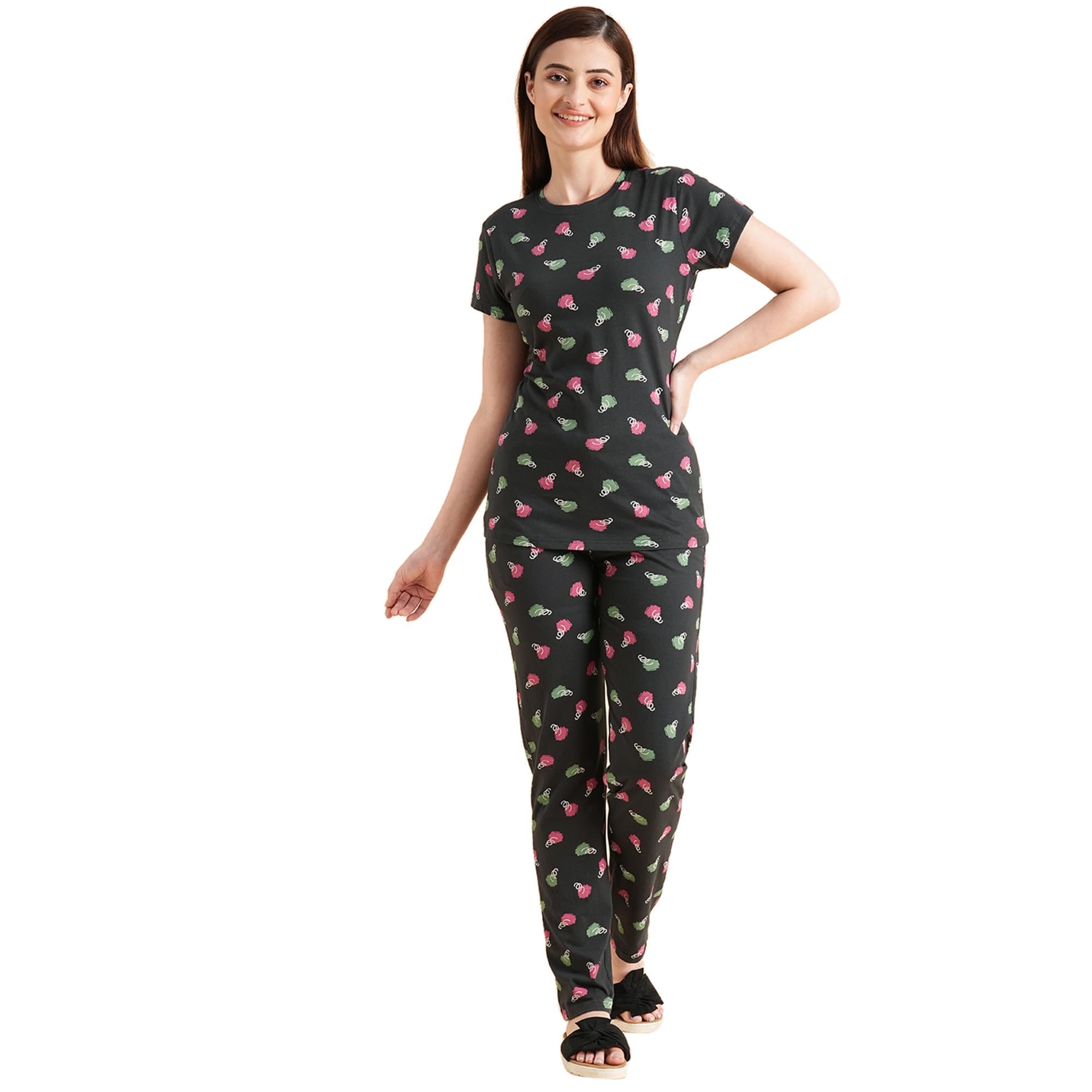 sweet dreams Women's Cotton Printed Pyjama Set Pack of 2 (OCW-3060_Dark Green_M)-picture-35