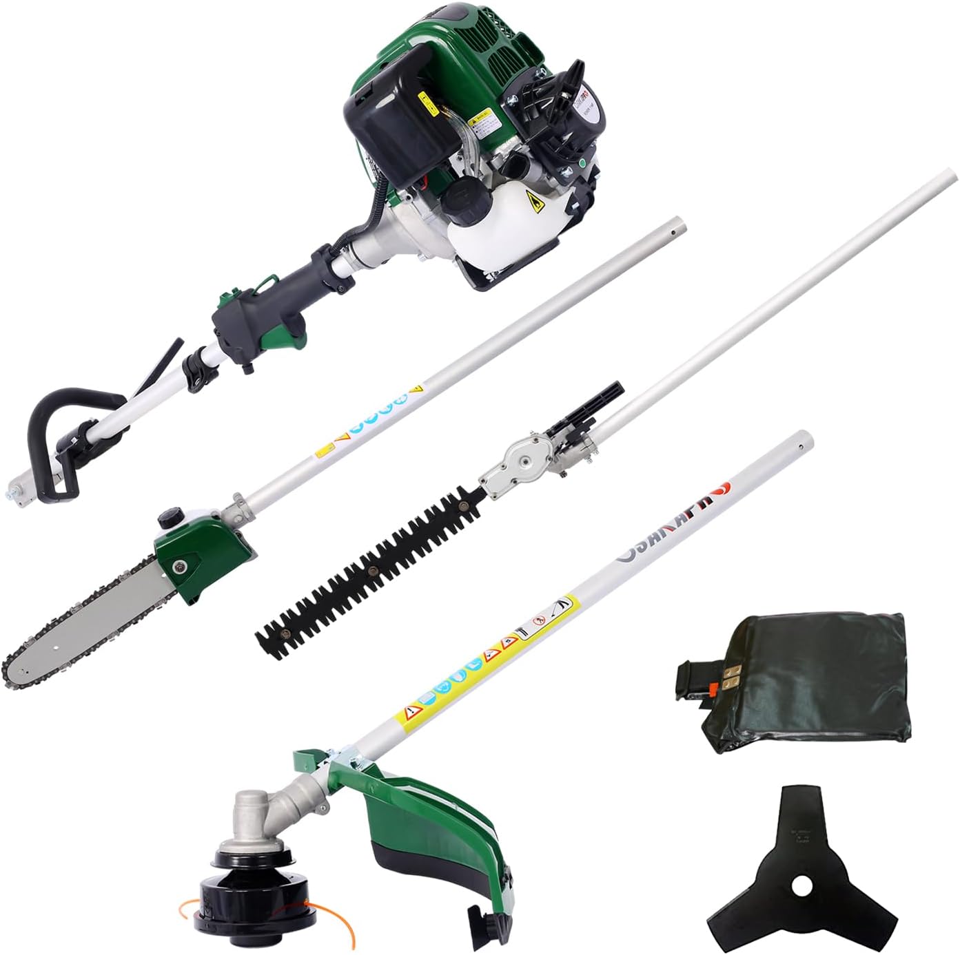 Goujxcy Hedge Trimmer, 4 in 1 Multi-Functional Trimming Tool, 33CC 2-Cycle Garden Tool System with Gas Pole Saw, Hedge Trimmer, Grass Trimmer, and Brush Cutter for Lawn Care (33CC)