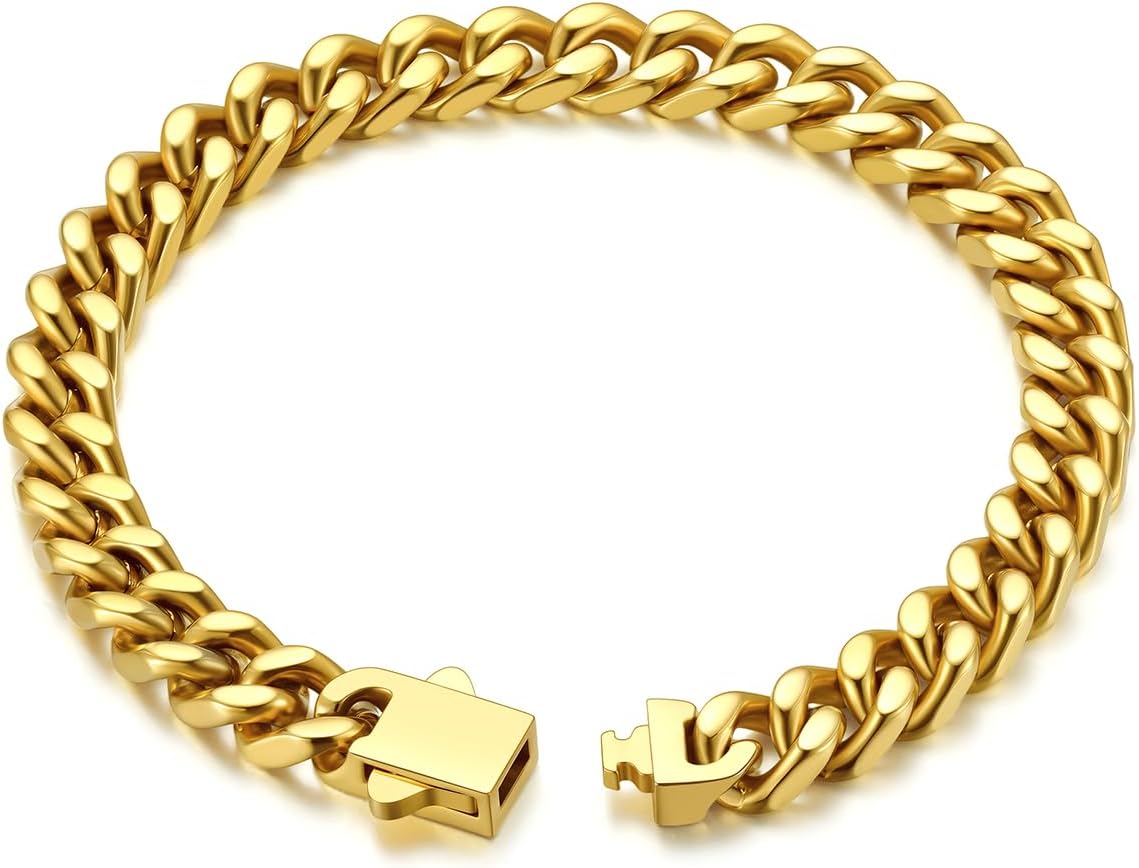Mens Hip Hop Cuban Link Bracelets 5/7/9/12MM Stainless Steel Miami Curb Chain Bracelet Silver/Gold Plated/Black Wristlet Chains for Men 7"-9"