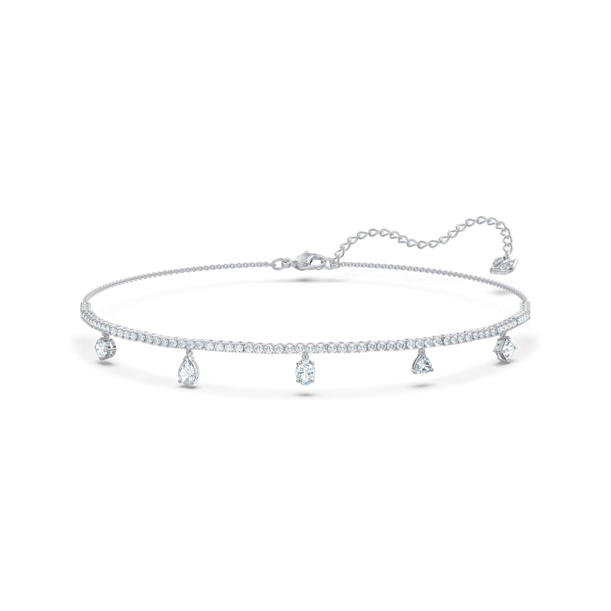 Swarovski Women's Tennis Deluxe All-Around Choker Necklace With Clear Crystals And Drop Features On A Rhodium Setting