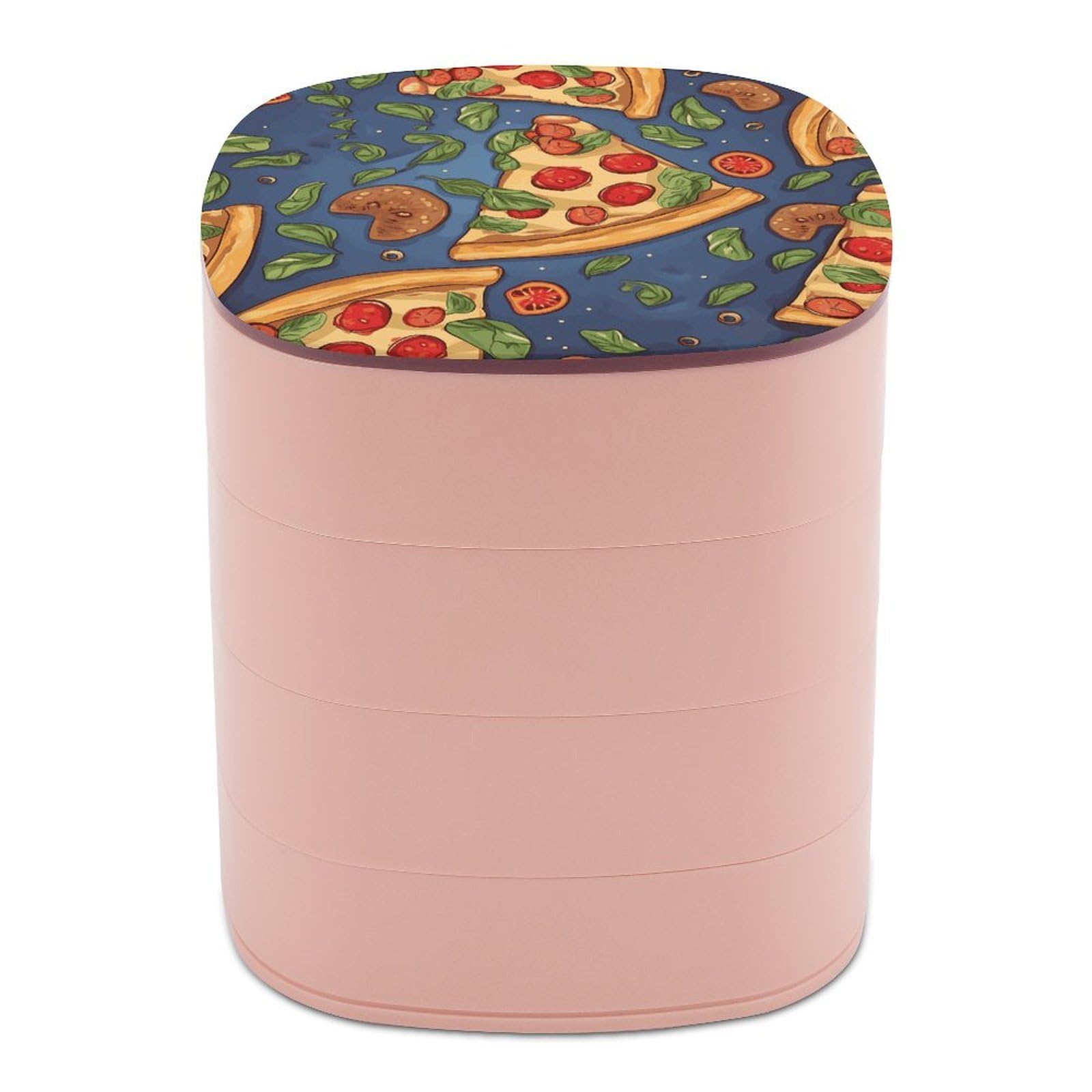 FekiLoot Pizza Jewelry Box 4-Layers Rotatable Jewelry Organizer Storage Box with Mirror Cute Travel Jewelry Case Portable Earring Holder Organizer for Ring Necklace Bracelet