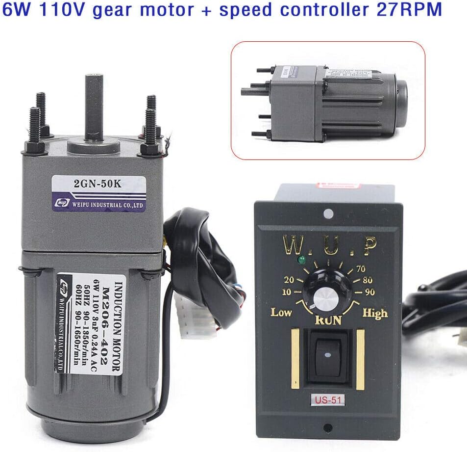 Reversible 15W 50K AC Gear Motor Electric + Variable Speed Controller 27RPM Reduction Ratio 1:50