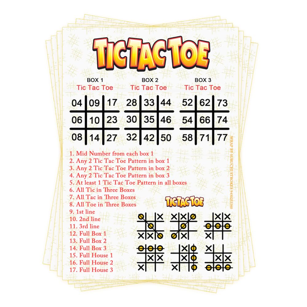 Suruchi Strokes Tic Tac Toe Theme Tambola Tickets, New Bingo, Housie, Kitty Party Games Collection Designer Printed kukuba for Friends Family get-Together, 30 Numbers (30 Tickets)
