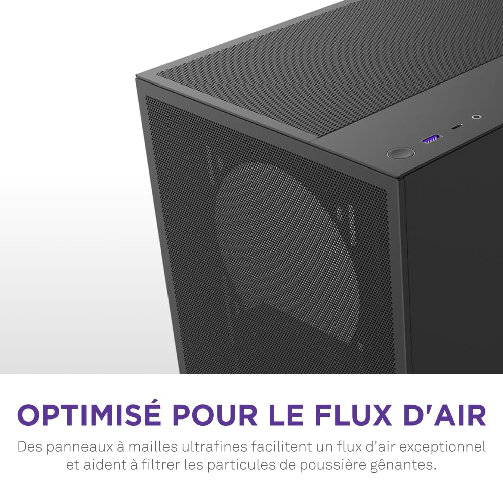 NZXT H5 Flow - Boîtier de PC Gaming Compact Moyen Tour ATX - Flux d'air élevé - 2 × Ventilateurs de 120 mm Inclus - Support de radiateur Avant 360 mm - Noir