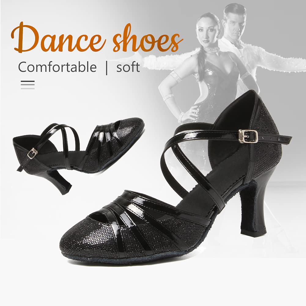 HROYL Scarpe da Ballo Latino Donna Punta Chiusa con Paillettes Scarpe Ballo Salsa da Sala 512-511