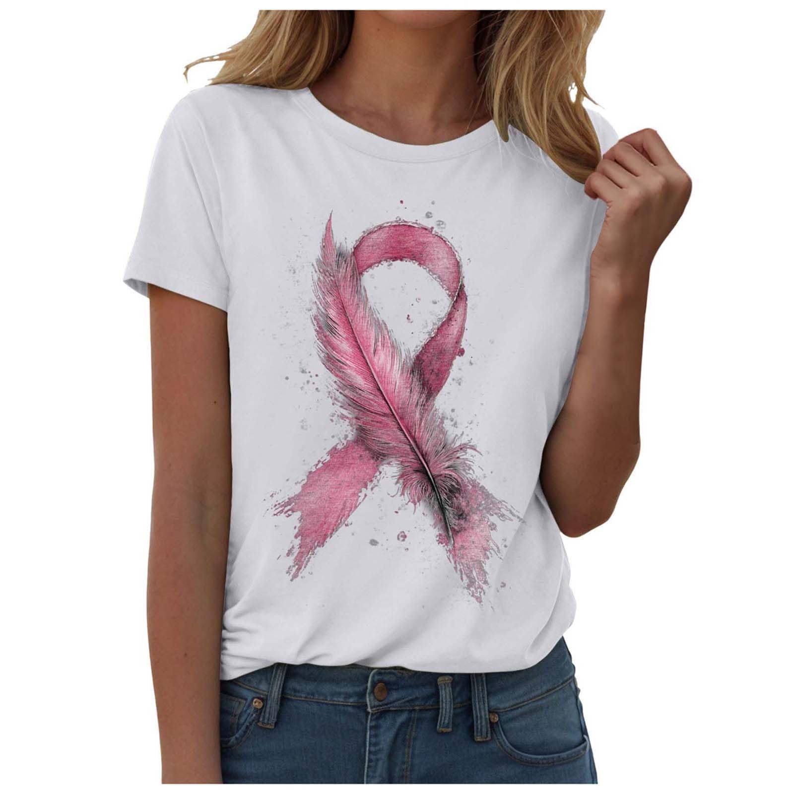Octobre Rose Tshirt Femme Ruban Tee Shirt Cancer Du Col Rond Sein
