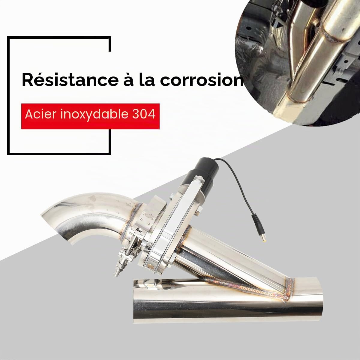 Ensemble complet d'échappement avec clapet électrique 2,25/57 mm, télécommande, ensemble de clapets, commande des clapets, échappement, découpe d'échappement, clapet d'échappement en acier